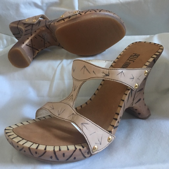 Never worn- Vintage Wood /Leather Pele Moda Wedges - Picture 1 of 2